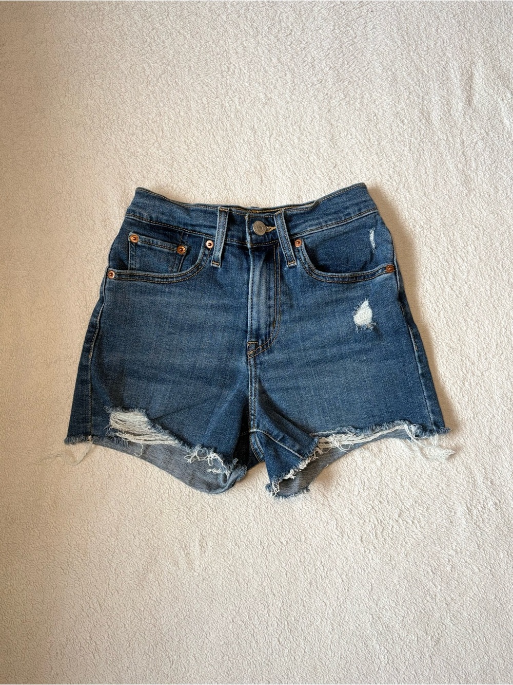 Levi's Dark Blue Distressed Denim Cutoff Shorts